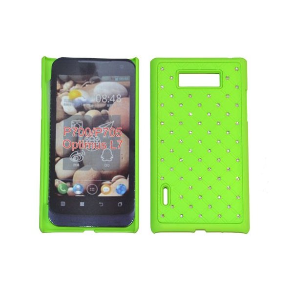 CUSTODIA RIGIDA GOMMATA CON BRILLANTINI per LG P700 Optimus L7, P705 COLORE VERDE