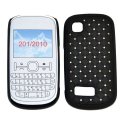 CUSTODIA RIGIDA GOMMATA CON BRILLANTINI per NOKIA ASHA 200, ASHA 201 COLORE NERO