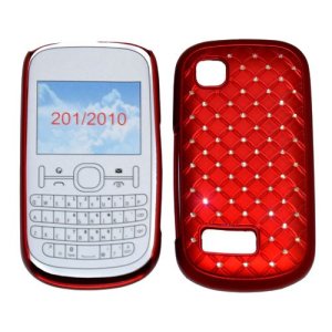 CUSTODIA RIGIDA GOMMATA CON BRILLANTINI per NOKIA ASHA 200, ASHA 201 COLORE ROSSO