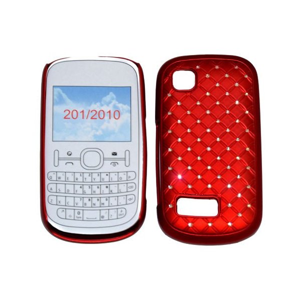 CUSTODIA RIGIDA GOMMATA CON BRILLANTINI per NOKIA ASHA 200, ASHA 201 COLORE ROSSO