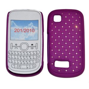 CUSTODIA RIGIDA GOMMATA CON BRILLANTINI per NOKIA ASHA 200, ASHA 201 COLORE VIOLA