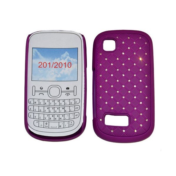 CUSTODIA RIGIDA GOMMATA CON BRILLANTINI per NOKIA ASHA 200, ASHA 201 COLORE VIOLA