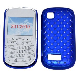 CUSTODIA RIGIDA GOMMATA CON BRILLANTINI per NOKIA ASHA 200, ASHA 201 COLORE BLU