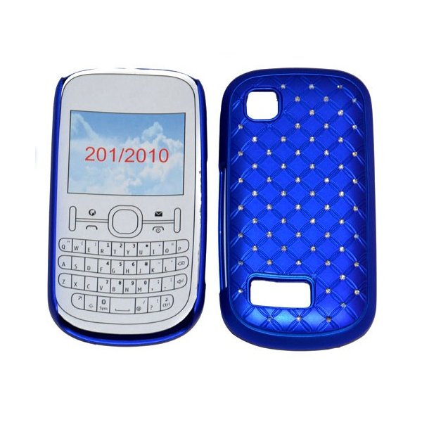 CUSTODIA RIGIDA GOMMATA CON BRILLANTINI per NOKIA ASHA 200, ASHA 201 COLORE BLU