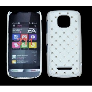 CUSTODIA RIGIDA GOMMATA CON BRILLANTINI per NOKIA ASHA 311 COLORE BIANCO