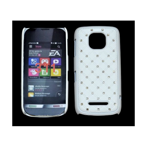 CUSTODIA RIGIDA GOMMATA CON BRILLANTINI per NOKIA ASHA 311 COLORE BIANCO