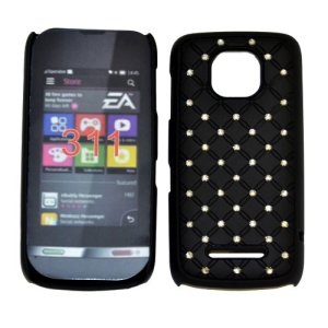 CUSTODIA RIGIDA GOMMATA CON BRILLANTINI per NOKIA ASHA 311 COLORE NERO