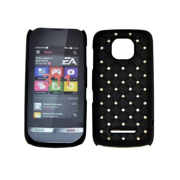 CUSTODIA RIGIDA GOMMATA CON BRILLANTINI per NOKIA ASHA 311 COLORE NERO