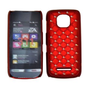 CUSTODIA RIGIDA GOMMATA CON BRILLANTINI per NOKIA ASHA 311 COLORE ROSSO