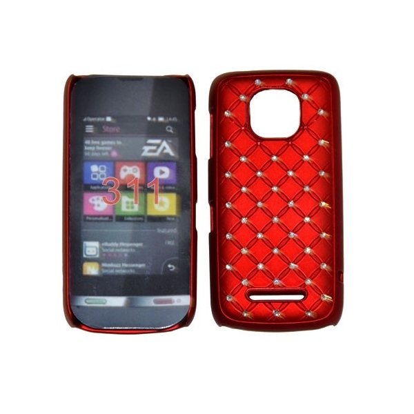 CUSTODIA RIGIDA GOMMATA CON BRILLANTINI per NOKIA ASHA 311 COLORE ROSSO