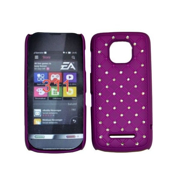 CUSTODIA RIGIDA GOMMATA CON BRILLANTINI per NOKIA ASHA 311 COLORE VIOLA