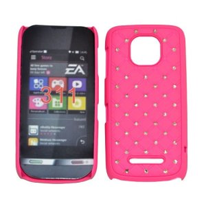 CUSTODIA RIGIDA GOMMATA CON BRILLANTINI per NOKIA ASHA 311 COLORE ROSA