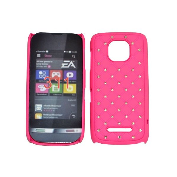 CUSTODIA RIGIDA GOMMATA CON BRILLANTINI per NOKIA ASHA 311 COLORE ROSA