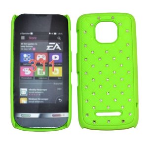 CUSTODIA RIGIDA GOMMATA CON BRILLANTINI per NOKIA ASHA 311 COLORE VERDE