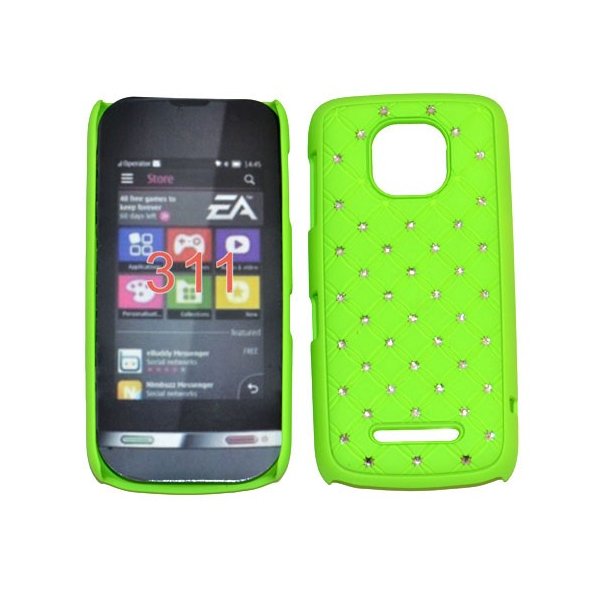 CUSTODIA RIGIDA GOMMATA CON BRILLANTINI per NOKIA ASHA 311 COLORE VERDE