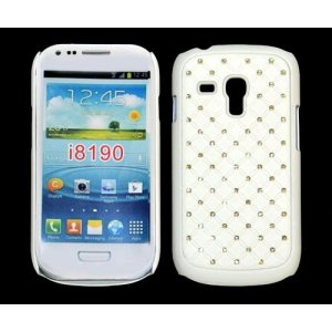 CUSTODIA RIGIDA GOMMATA CON BRILLANTINI per SAMSUNG I8190 Galaxy S3 Mini, I8200 Galaxy S3 Mini VE COLORE BIANCO