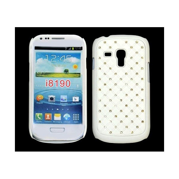 CUSTODIA RIGIDA GOMMATA CON BRILLANTINI per SAMSUNG I8190 Galaxy S3 Mini, I8200 Galaxy S3 Mini VE COLORE BIANCO