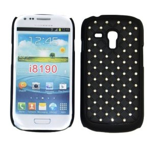 CUSTODIA RIGIDA GOMMATA CON BRILLANTINI per SAMSUNG I8190 Galaxy S3 Mini, I8200 Galaxy S3 Mini VE COLORE NERO