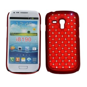 CUSTODIA RIGIDA GOMMATA CON BRILLANTINI per SAMSUNG I8190 Galaxy S3 Mini, I8200 Galaxy S3 Mini VE COLORE ROSSO