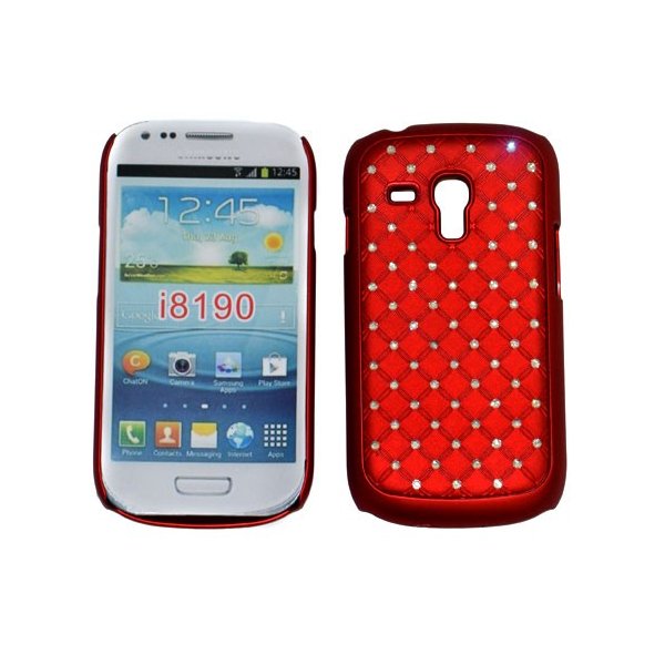 CUSTODIA RIGIDA GOMMATA CON BRILLANTINI per SAMSUNG I8190 Galaxy S3 Mini, I8200 Galaxy S3 Mini VE COLORE ROSSO