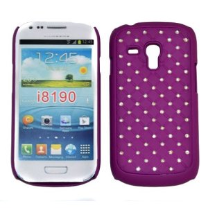 CUSTODIA RIGIDA GOMMATA CON BRILLANTINI per SAMSUNG I8190 Galaxy S3 Mini, I8200 Galaxy S3 Mini VE COLORE VIOLA