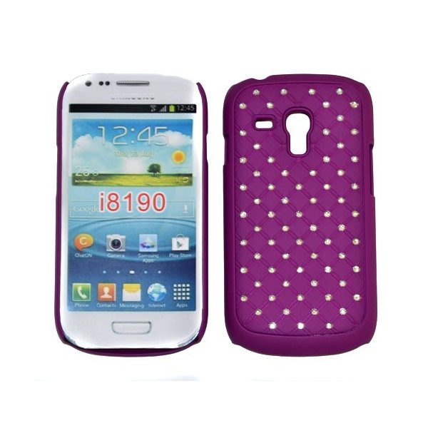 CUSTODIA RIGIDA GOMMATA CON BRILLANTINI per SAMSUNG I8190 Galaxy S3 Mini, I8200 Galaxy S3 Mini VE COLORE VIOLA