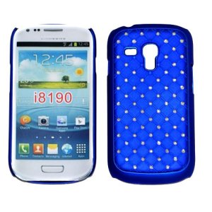 CUSTODIA RIGIDA GOMMATA CON BRILLANTINI per SAMSUNG I8190 Galaxy S3 Mini, I8200 Galaxy S3 Mini VE COLORE BLU