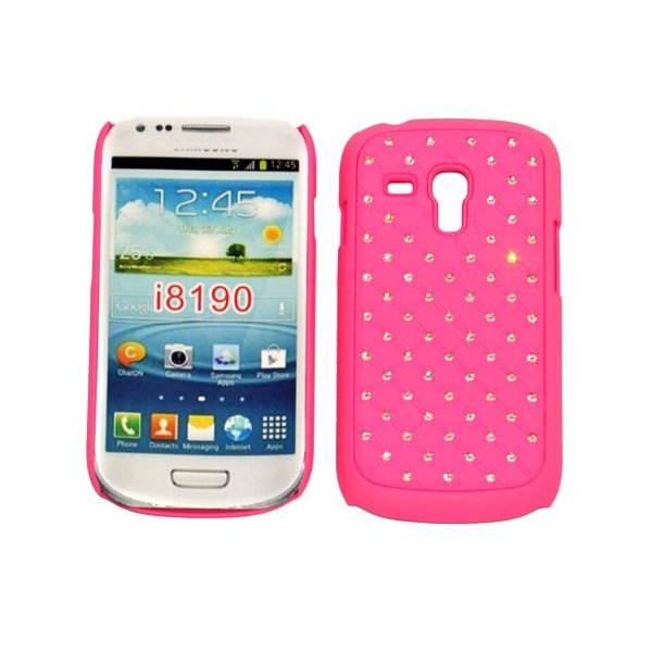 CUSTODIA RIGIDA GOMMATA CON BRILLANTINI per SAMSUNG I8190 Galaxy S3 Mini, I8200 Galaxy S3 Mini VE COLORE ROSA