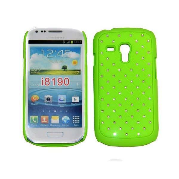 CUSTODIA RIGIDA GOMMATA CON BRILLANTINI per SAMSUNG I8190 Galaxy S3 Mini, I8200 Galaxy S3 Mini VE COLORE VERDE