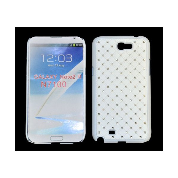 CUSTODIA RIGIDA GOMMATA CON BRILLANTINI per SAMSUNG NOTE2 N7100, N7105 COLORE BIANCO