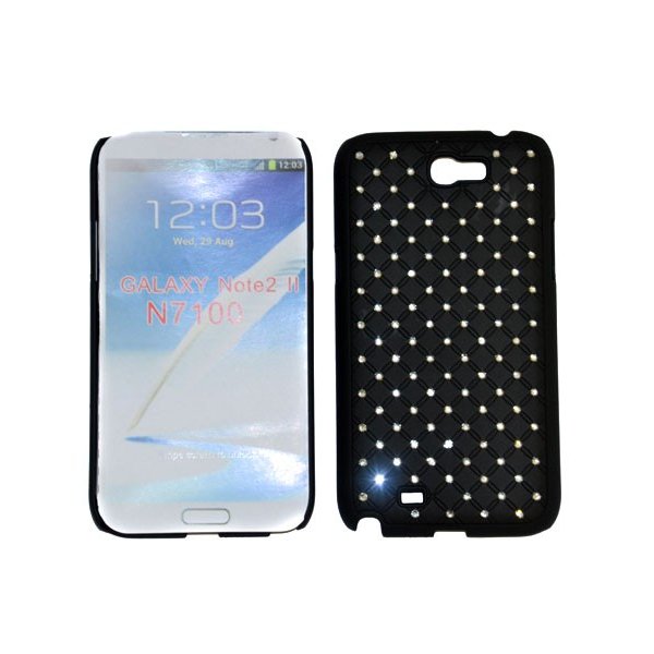 CUSTODIA RIGIDA GOMMATA CON BRILLANTINI per SAMSUNG NOTE2 N7100, N7105 COLORE NERO