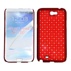 CUSTODIA RIGIDA GOMMATA CON BRILLANTINI per SAMSUNG NOTE2 N7100, N7105 COLORE ROSSO