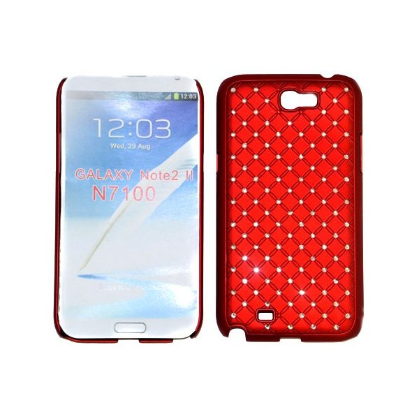 CUSTODIA RIGIDA GOMMATA CON BRILLANTINI per SAMSUNG NOTE2 N7100, N7105 COLORE ROSSO