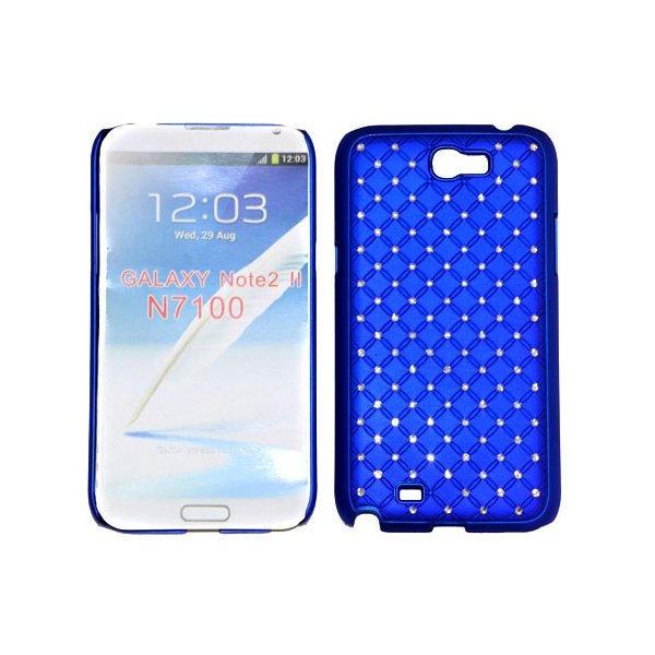 CUSTODIA RIGIDA GOMMATA CON BRILLANTINI per SAMSUNG NOTE2 N7100, N7105 COLORE BLU