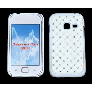 CUSTODIA RIGIDA GOMMATA CON BRILLANTINI per SAMSUNG S6802 Galaxy Ace Duos COLORE BIANCO