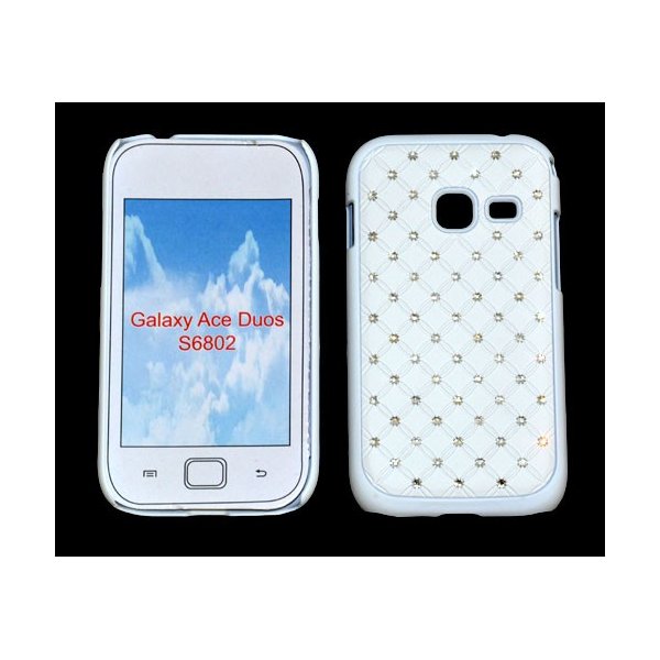 CUSTODIA RIGIDA GOMMATA CON BRILLANTINI per SAMSUNG S6802 Galaxy Ace Duos COLORE BIANCO