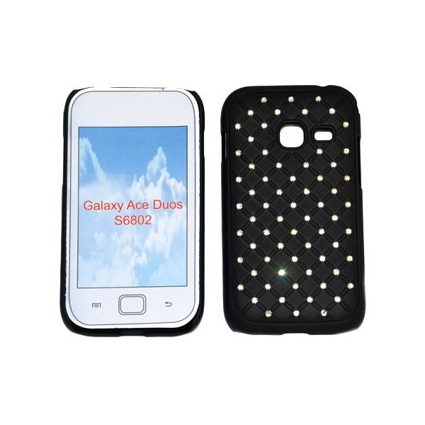 CUSTODIA RIGIDA GOMMATA CON BRILLANTINI per SAMSUNG S6802 Galaxy Ace Duos COLORE NERO