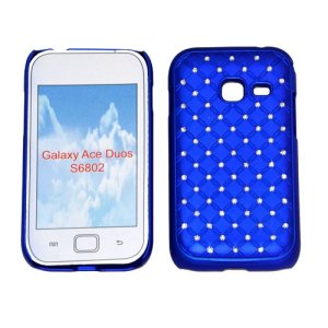 CUSTODIA RIGIDA GOMMATA CON BRILLANTINI per SAMSUNG S6802 Galaxy Ace Duos COLORE BLU