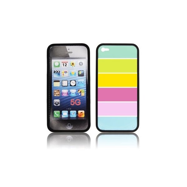 CUSTODIA per APPLE IPHONE SE, IPHONE 5S, IPHONE 5 - BACK RIGIDA FANTASIA ARCOBALENO CON CORNICE COLORE NERO