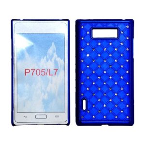 CUSTODIA RIGIDA GOMMATA CON BRILLANTINI per LG P700 Optimus L7, P705 COLORE BLU