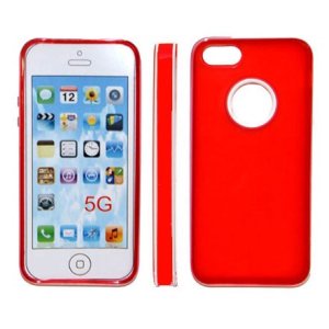 CUSTODIA GEL TPU SILICONE per APPLE IPHONE 5, 5S COLORE ROSSO CON CORNICE BIANCO-ROSSO-BIANCO