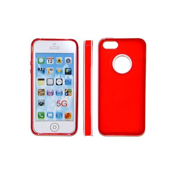 CUSTODIA GEL TPU SILICONE per APPLE IPHONE 5, 5S COLORE ROSSO CON CORNICE BIANCO-ROSSO-BIANCO