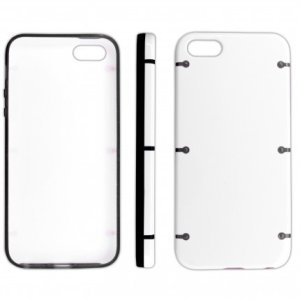 CUSTODIA per APPLE IPHONE SE, IPHONE 5S, IPHONE 5 - BACK RIGIDA COLORE BIANCO CON CORNICE NERA E BIANCA