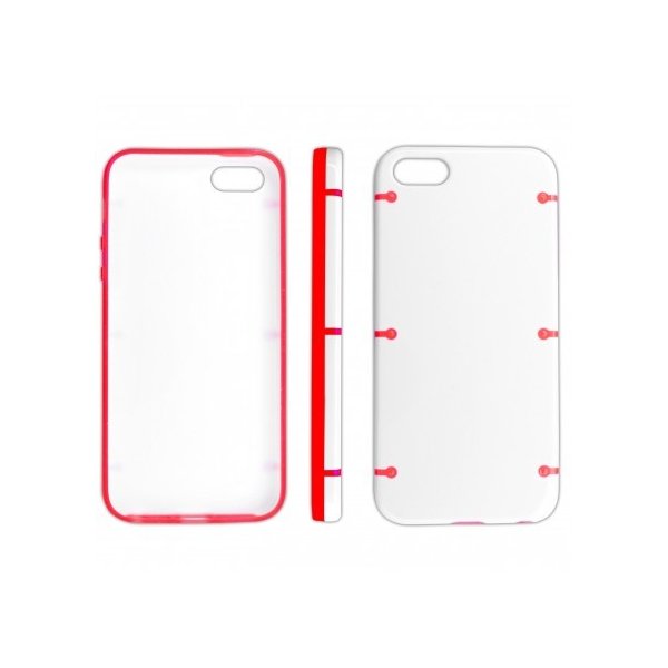 CUSTODIA per APPLE IPHONE SE, IPHONE 5S, IPHONE 5 - BACK RIGIDA COLORE BIANCO CON CORNICE ROSSA E BIANCA