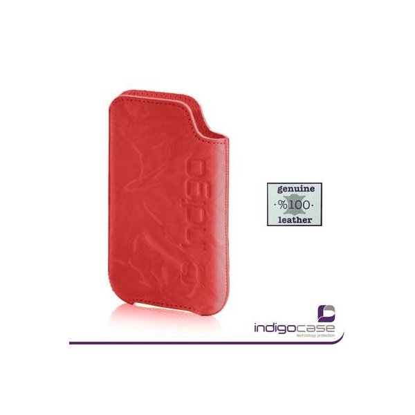 CUSTODIA IN VERA PELLE A SACCHETTO per APPLE IPHONE 4, 4S E MODELLI SIMILARI INDIGO CASE COLORE ROSSO