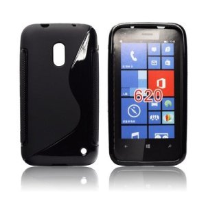 CUSTODIA GEL TPU SILICONE DOUBLE NOKIA LUMIA 620 COLORE NERO